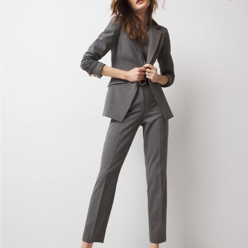 WHBM Gray and Pink Pinstripe Single Button Blazer